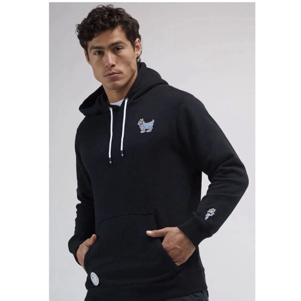 GOAT USA Men's Pullover Hoodie Black Chuck Mascot Logo Fleece Sweatshirt Medium